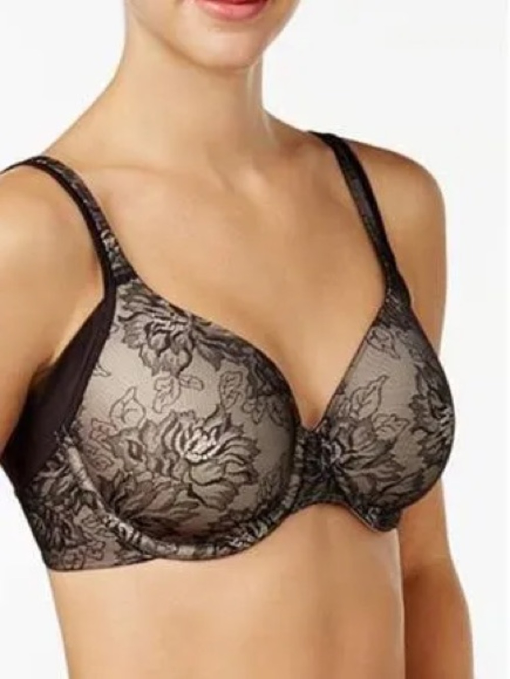 Bali Bra 42B Black & Nude Floral Lace Underwire
